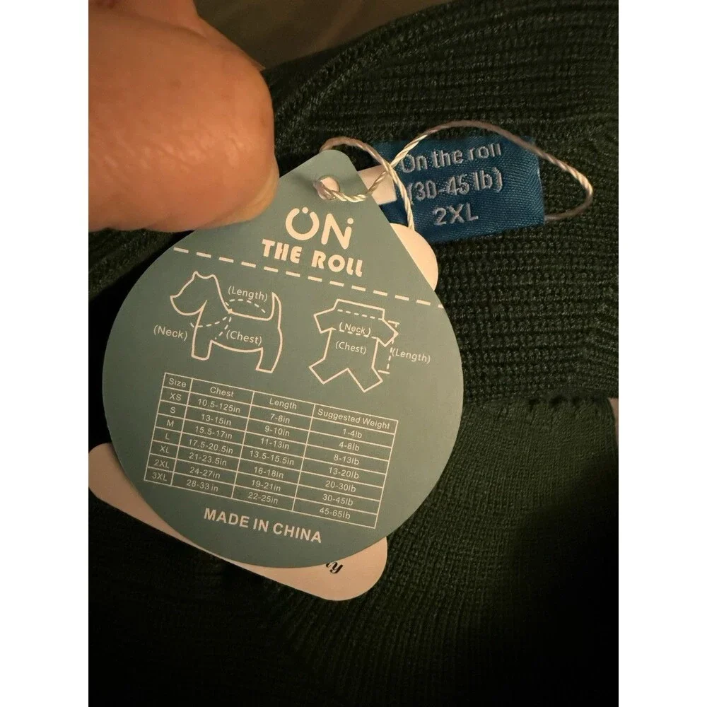 On the Roll Green Knit Dog Sweater Button Closure